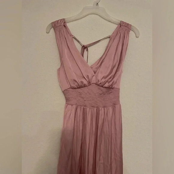 Old Navy bergamot satin waist defined tie back maxi dress with side slit size XS - Picture 5 of 10